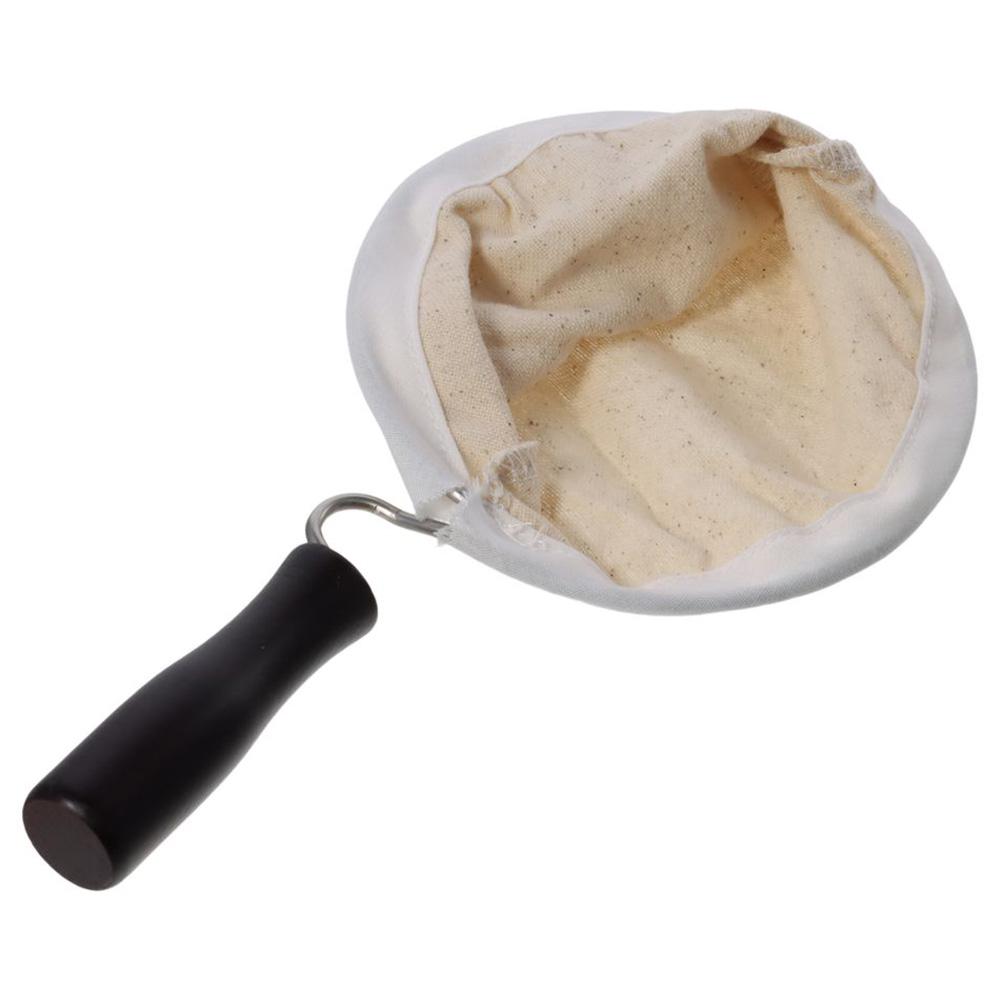 Reusable Handmade Coffee Filter Bag Wooden Handle Milk Tea Filter Bag Flannel Pot Cloth Mesh Basket Tool