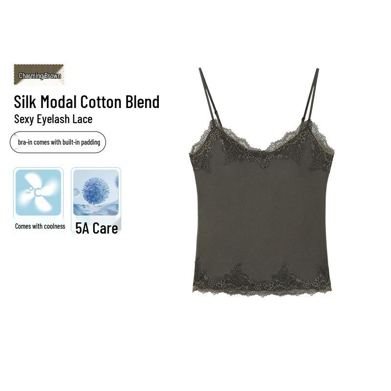 

Silky Lace Modal Cotton Blend Camisole Bra Tank with Chest Pads XL fits 65-75 kg