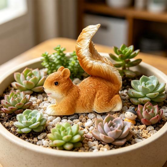 Mini Squirrel Figurine Tiny Resin Squirrel Fairy Garden Accessories Cute Miniature Animal Statue for Moss Landscape DIY Terrarium Home Decor