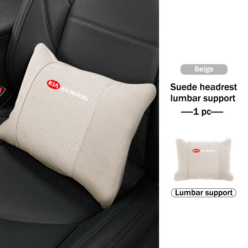 BBEI1 Car Styling Soft Suede Headrest Neck Support Seat Breathable Waist Pad Pillow Mat For KIA Sorento Stinger Soul Spectra Niro