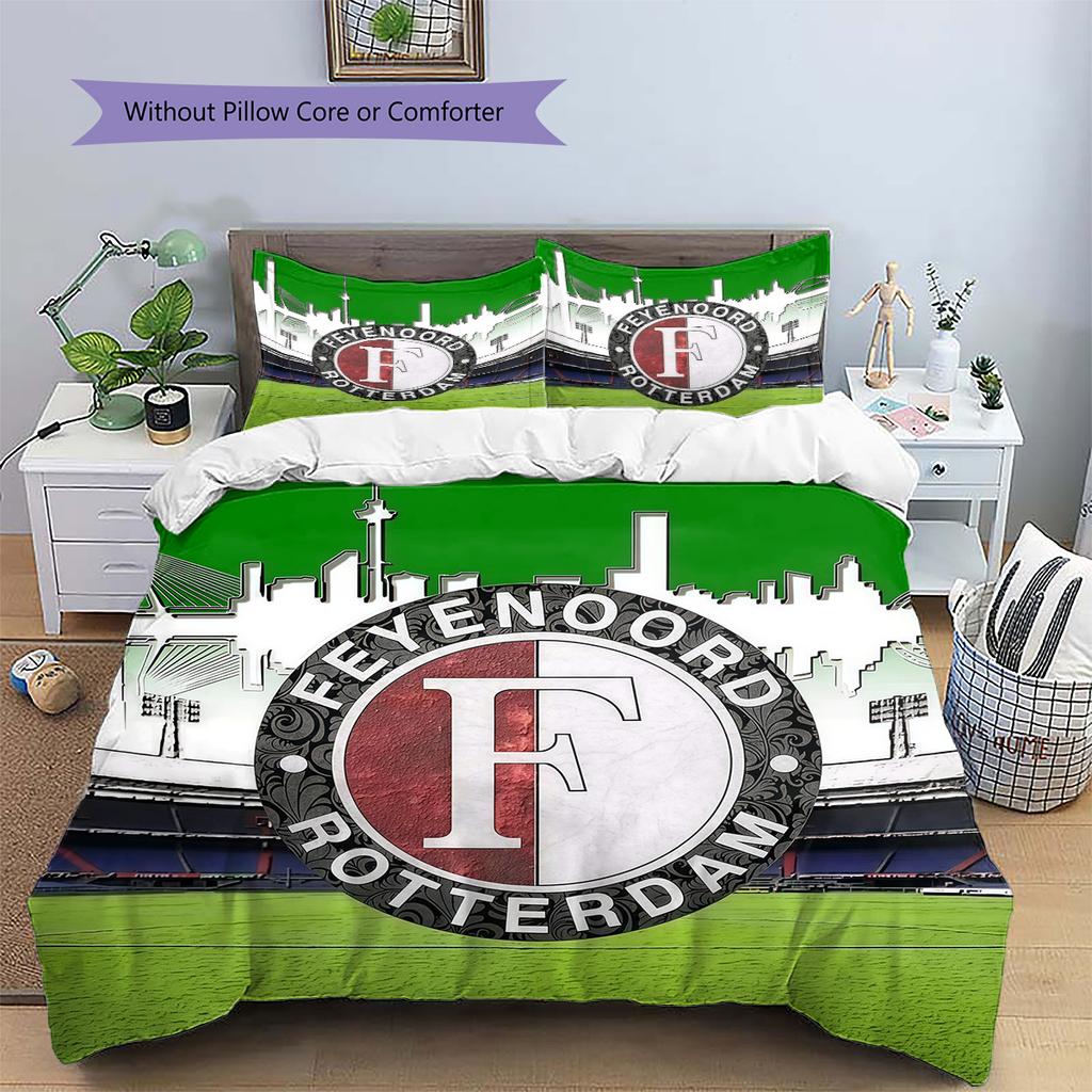 Juego de Colcha con Patrón Feyenoord Rotterdam Decoración del Hogar Regalo (1 funda nórdica + 2 fundas de almohada sin relleno.)