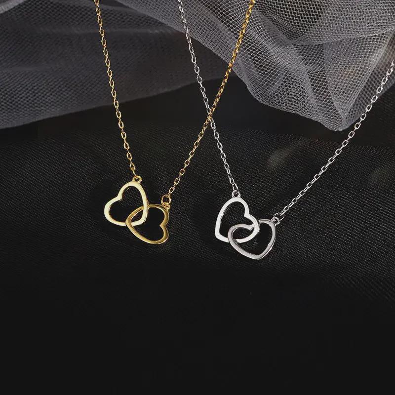 18K Gold Korean Love Double Ring Titanium Steel Necklace - Simple Luxury Clavicle Chain for Women