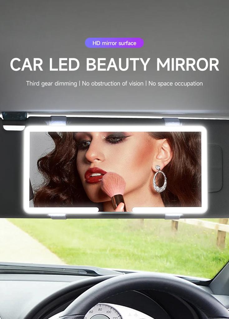 Universal Thin Vanity Mirror Car Interior LED HD Makeup Mirror with Rechargeable Fill Light for Women Girls Sun Visor Plate