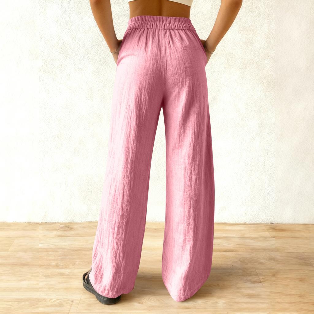 Women's Fashionable Solid Color Loose Casual Pocket Elastic Waist Wide Leg Casual Pants