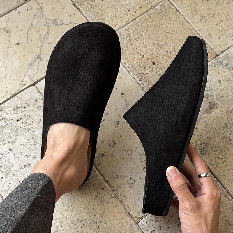 Platform-soled Boken Shoes Bag Head Half-support Shoes Men's Summer Wear Comfortable Retro Slippers 15167 Black, apricot-J