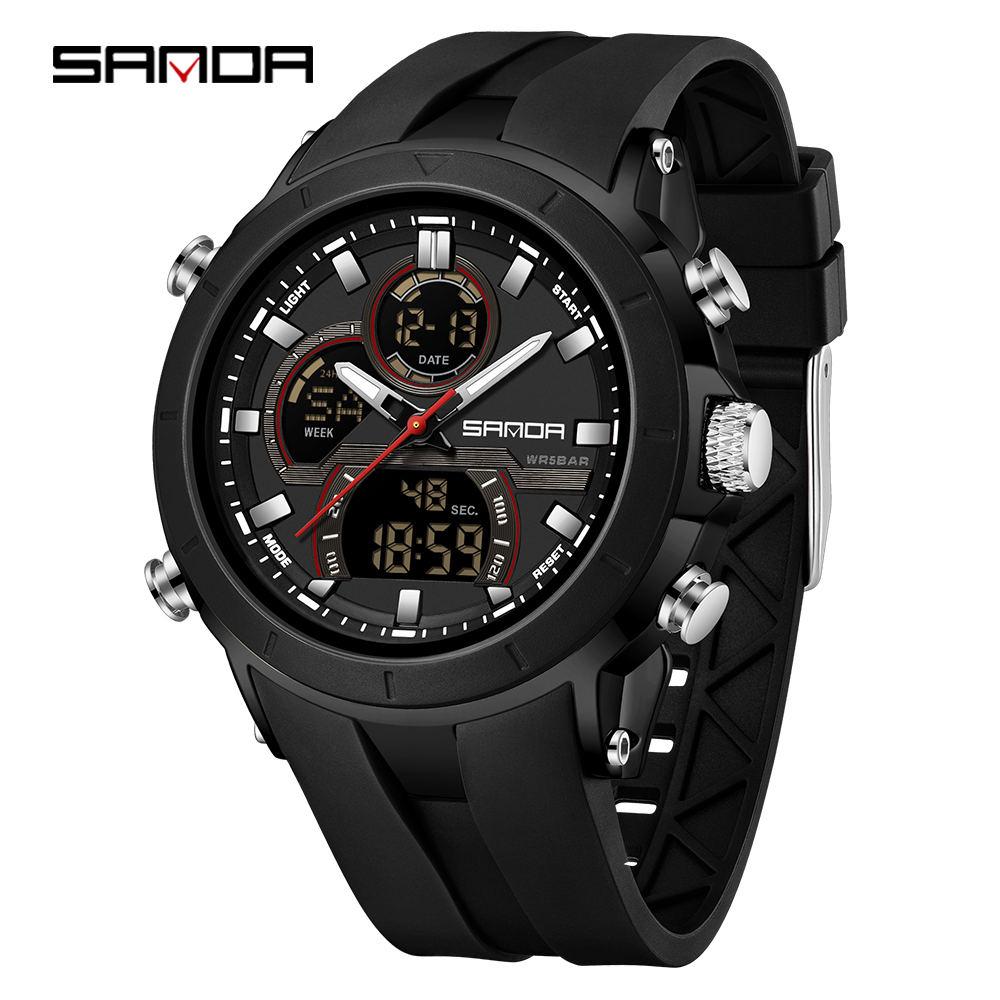 SANDA 6279 Hot Sale Digital Watch for Man Dual Display Large Dial Auto Date Luminous Waterproof Outdoor Sports Digital Men Watch