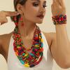 Boho Mehrschichtig Bunt Holz Schmuckset Geometrie Halskette Ohrringe Nigerianische Hochzeit Indische Afrikanische Perlen Geschenk