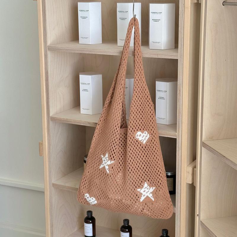 

Ретро порожниста в язана вовняна сумка-тоут, проста літературна щоденна сумка-тоут 55*40*2 коричневий