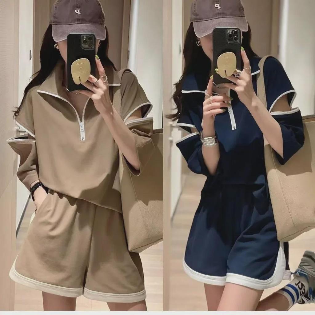 2023 Women's Summer Salt Style Loose Casual Two-Piece Set - Short Sleeve Top & Shorts