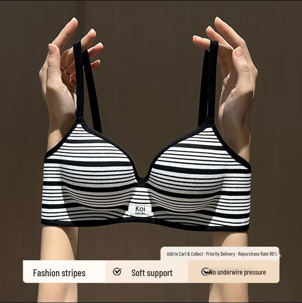 Striped Push-Up Bra for Small Bust: Padded, Lifts, Supports Side and Prevents Sagging, Adjustable Fit