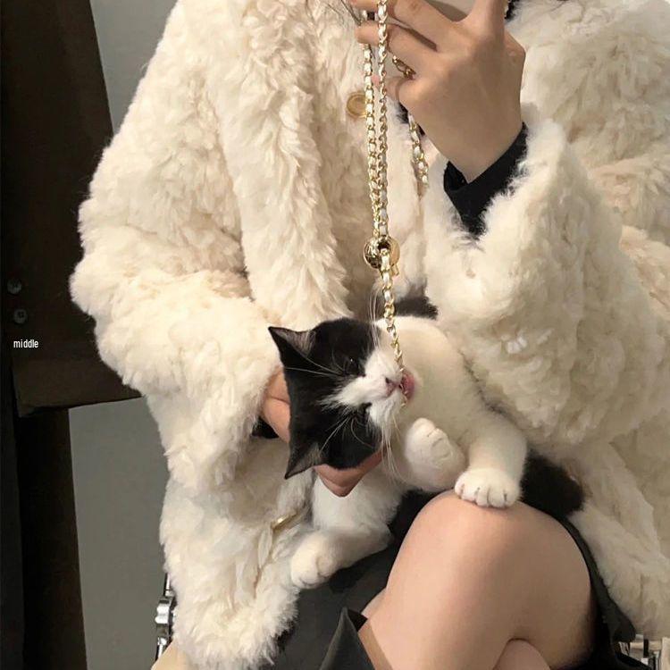 Women's Petite Chenille Angora Fur Coat - Winter 2025 Collection: Loose Fit, Plus Cotton, Stylish and Soft