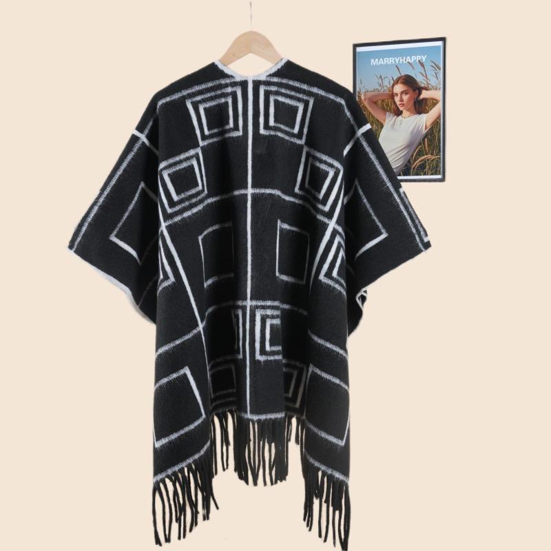 Premium sense simple double-sided thickened printed warm shawl scarf women's autumn and winter indoor outing cold-proof cape