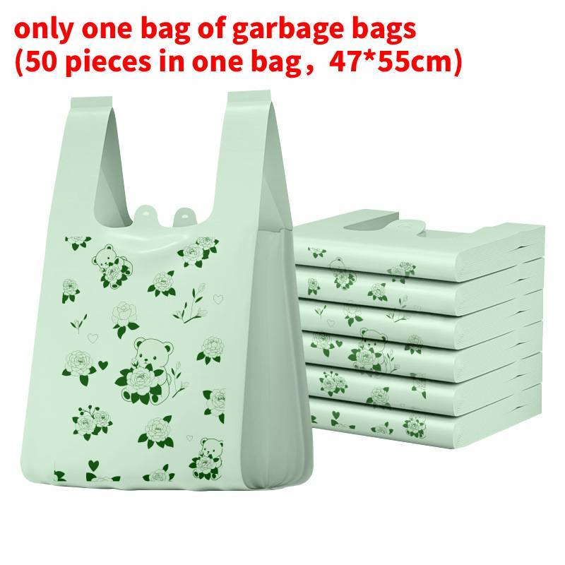 Household Garbage Bag With Handle And Bear Print For Kitchen Cleaning Thick Plastic Waste Sack