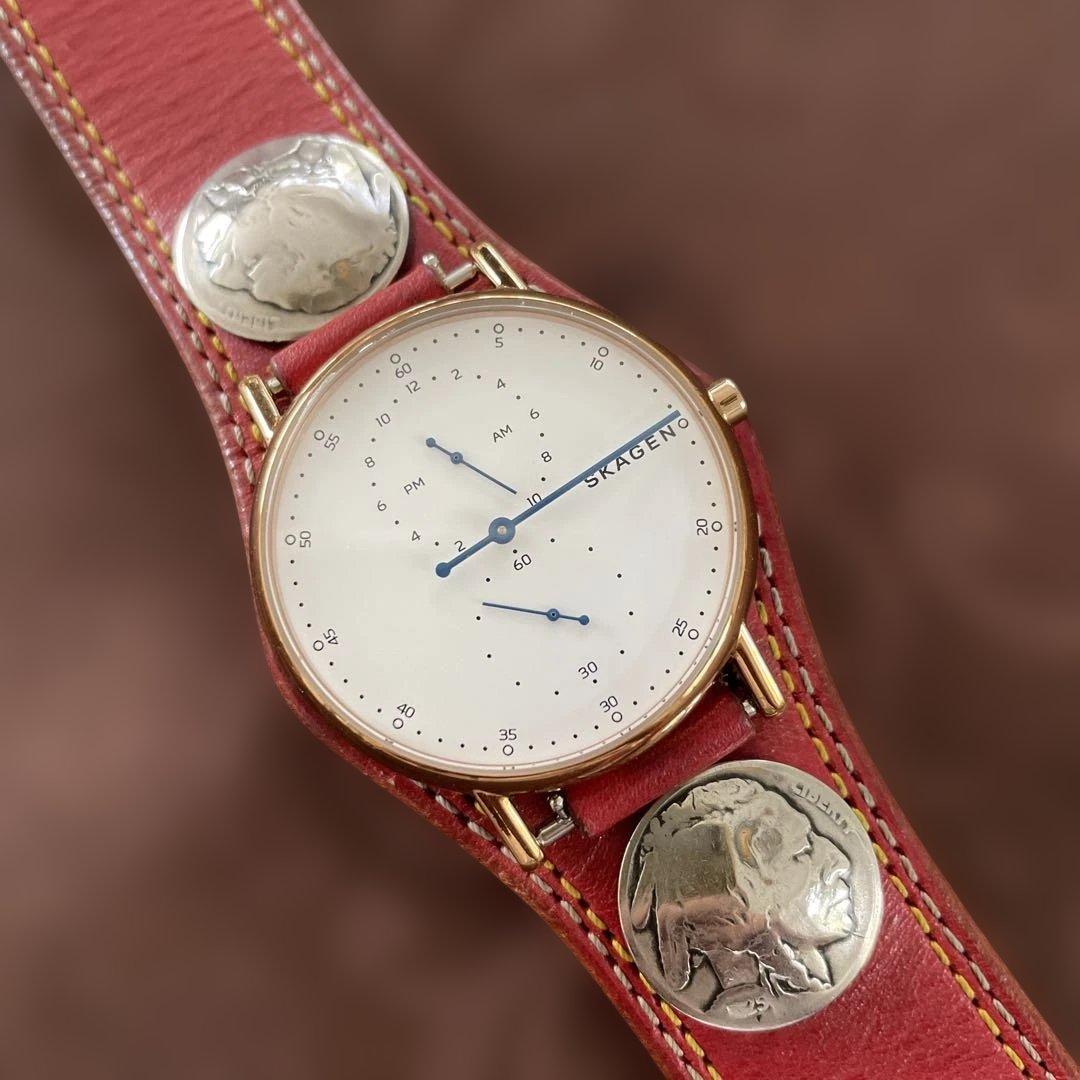 Used First come, first servedSuper rareSKAGEN model number SKW6390 & kcs genuine leather belt