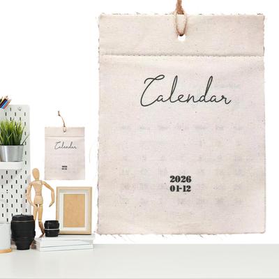 2026 Fabric Wall Calendar 12-Month Reusable Textile Planner with Pockets for Home Office Study, Eco-Friendly Wall Decor