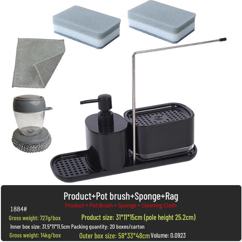 Manual Press Soap & Sponge Holder Dispenser for Kitchen & Bathroom