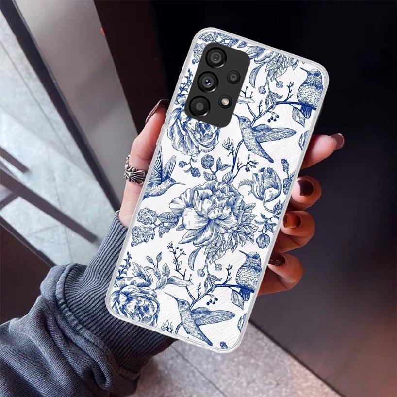 Blue And White Porcelain Phone Case For Samsung Galaxy A12 A52S A42 A32 A22 A51 A50 Note 20 Ultra 10 S10 Plus A71 A70 A31 A30 A1