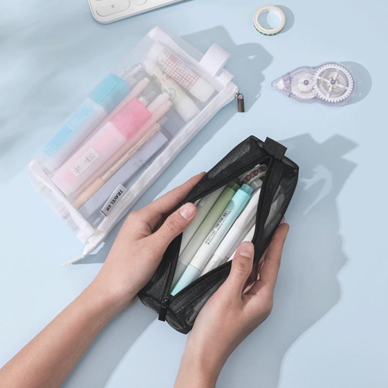 Mesh Pencil Case Transparent Pencil Case Kawaii Cute Simple Beautiful Bag Organizer Office Student Stationery School Supplies
