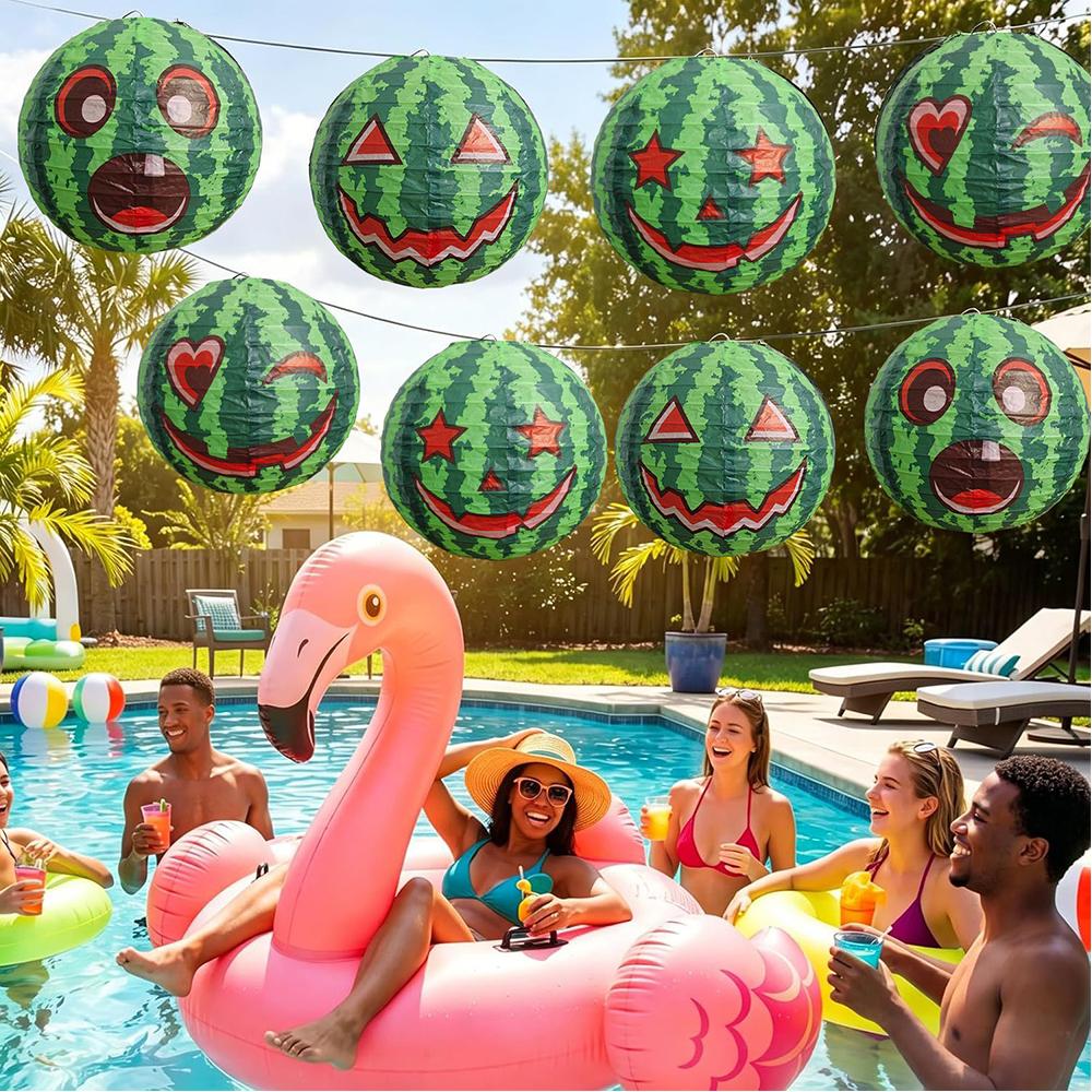 12pcs Summer Halloween Decorations Watermelon Lanterns For Party Decoration