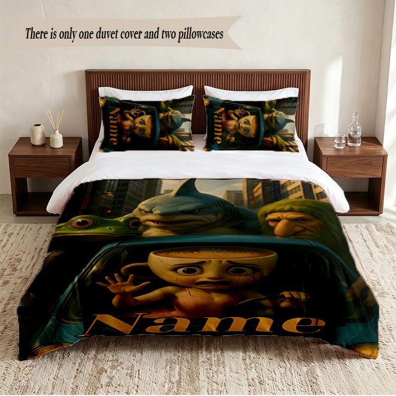Italian Brainrot Personalized Custom Name 3‑Piece Bedding Set Soft Duvet Cover Set For Bedroom Home Decor