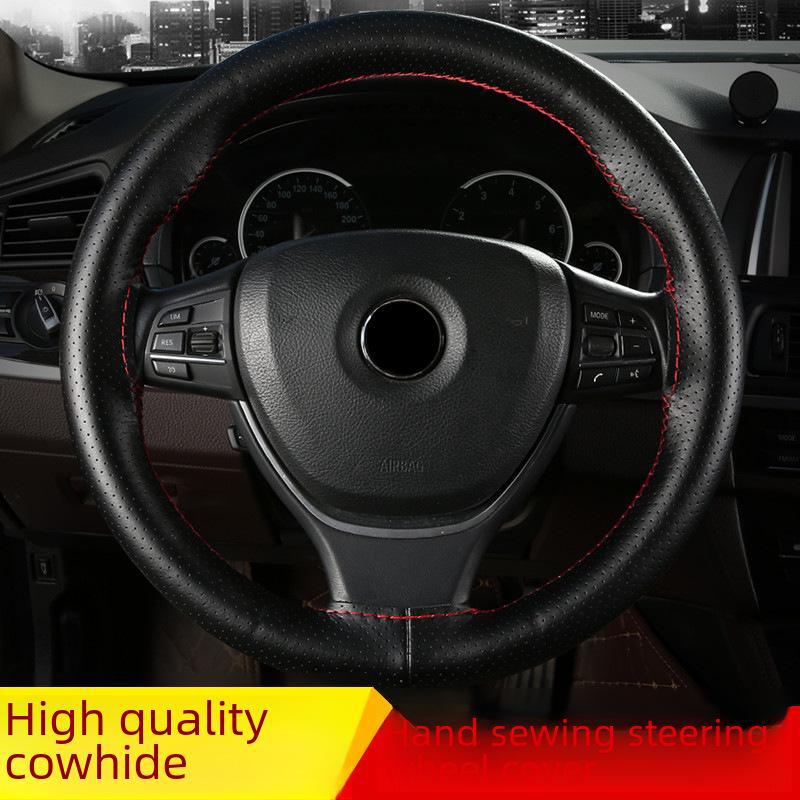 Genuine Cowhide Leather Steering Wheel Cover, Universal Hand-Sewn Design, All-Season Use, New Style