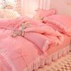 Korean Princess-Style Lace Trim Bedding Set - Brushed Four-Piece for Spring/Autumn