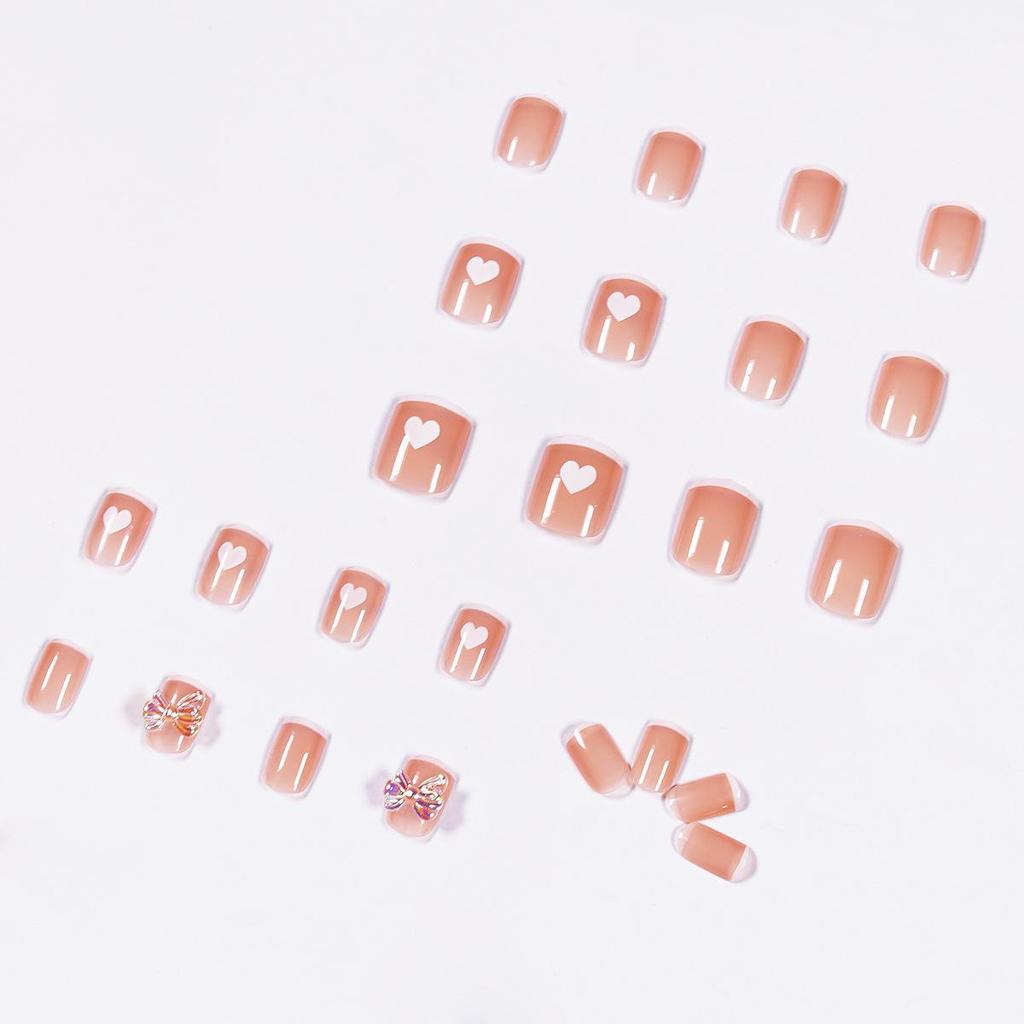 Schmetterling Herz Nude & Weiß Falsche Nagelaufkleber - Abnehmbares Maniküre-Set