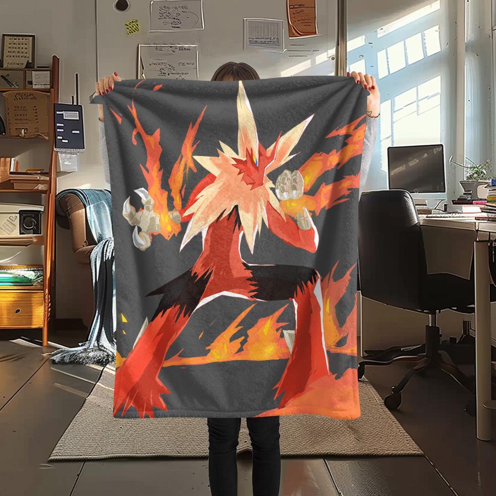 Blaziken Print Flannel Blanket, High Quality Comfortable for All Seasons, Home Decor, Warmth and Comfort
