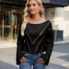 Women's Spring New Hollow-Out Loose Round Neck Long Sleeve Pullover Sweater