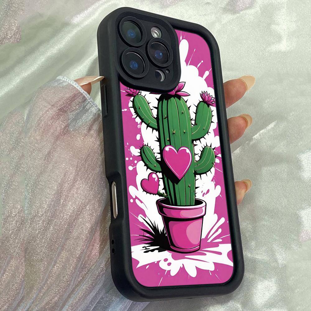 JT402 Pink Blooming Cactus Art for iPhone 17 16 15 14 13 12 Pro Max Samsung S26 S25 Ultra A17 A07 A56 A16 Xiaomi 15T 13T Redmi 15c 14C Soft Case