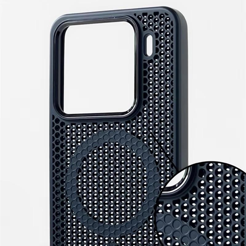 For Xiaomi Mi 15 Ultra 15pro Mi 14 Magnetic Alloy Lens Wireless Charging Cover Hollow Honeycomb Mesh Cooling Magsafe Phone Case