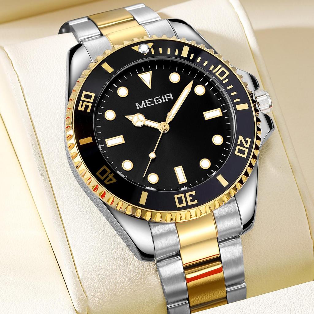 MEGIR Luxury Stainless Steel Strap Men's Business Wristwatches Waterproof Male Quartz Military Watches Clock Reloj Hombre 1090