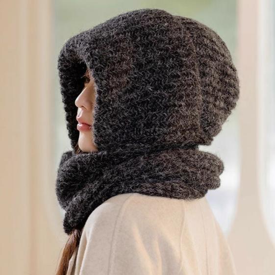 WTEMPO Windproof Stretchy Knitted Scarf Hats Women's Warm Winter Ear Protection Thickened Versatile Solid Color Woolen Hats