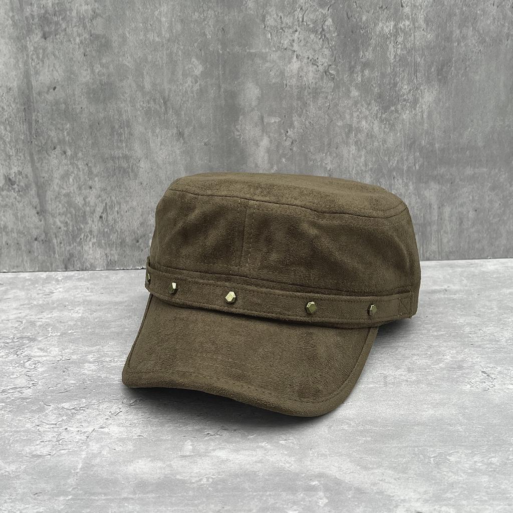 American retro rivet imitation suede flat top hat women's versatile face small deep version equestrian hat fashionable foreign style newsboy hat