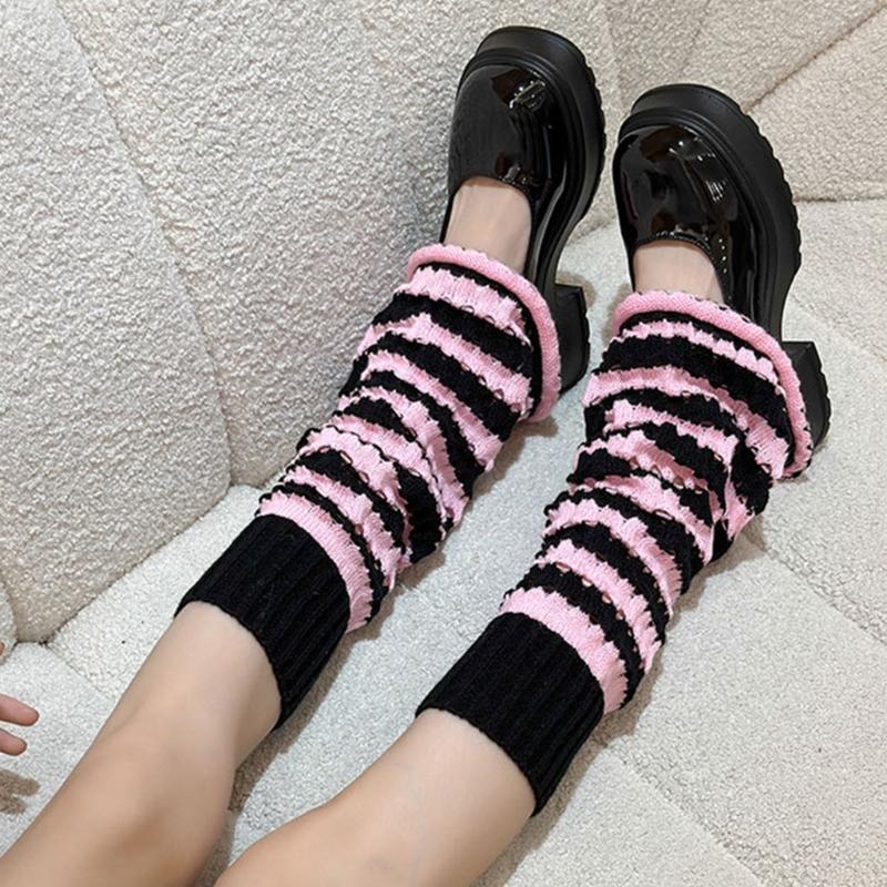 Damen Gestreifte Gestrickte Beinwärmer Schülerinnen Harajuku Beinabdeckung Mittellange Socken Winter Warme Knöchel-Stulpen