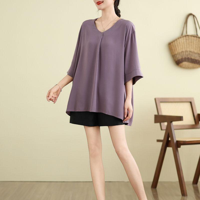 Summer Women's Oversized V Neck T-shirt Half Sleeve Top