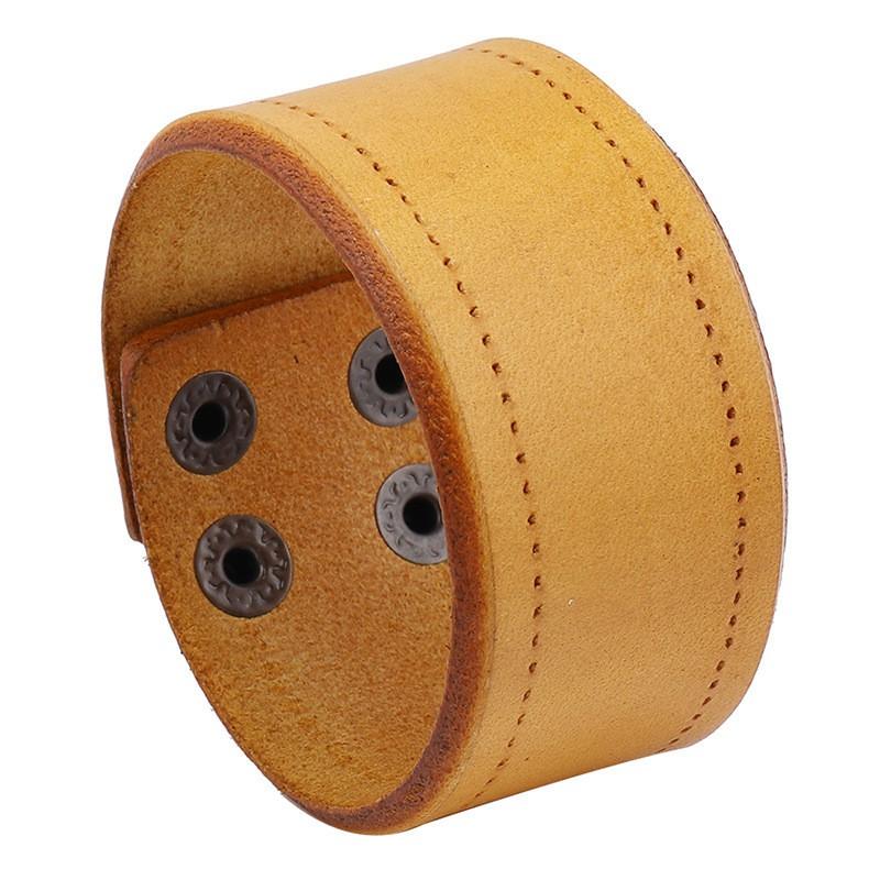 Mens Punk Style Wide Leather Bracelet Handmade Genuine Cowhide Biker Accessory Unisex Retro Minimalist Wristband