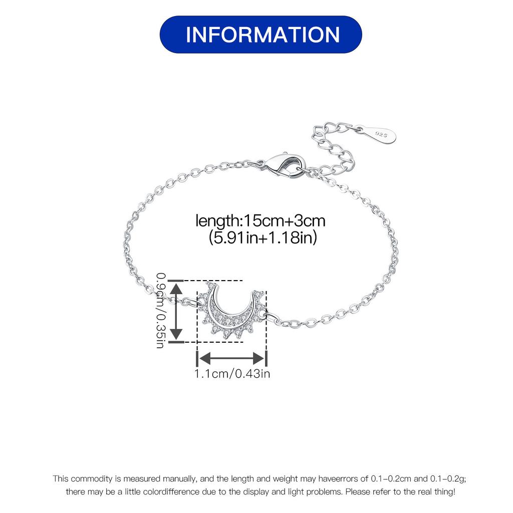 S925 Silver Sparkling Moon Bracelet Chain Link Women Bracelet Jewelry Party Trendy Anniversary Gifts
