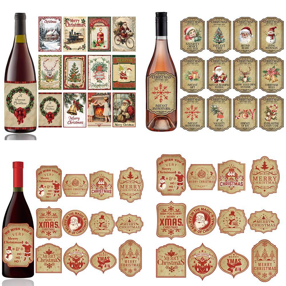 12pcs Elk Deer Bottle Gift Wrapping Tag Santa Wine Bottle Label  Bar