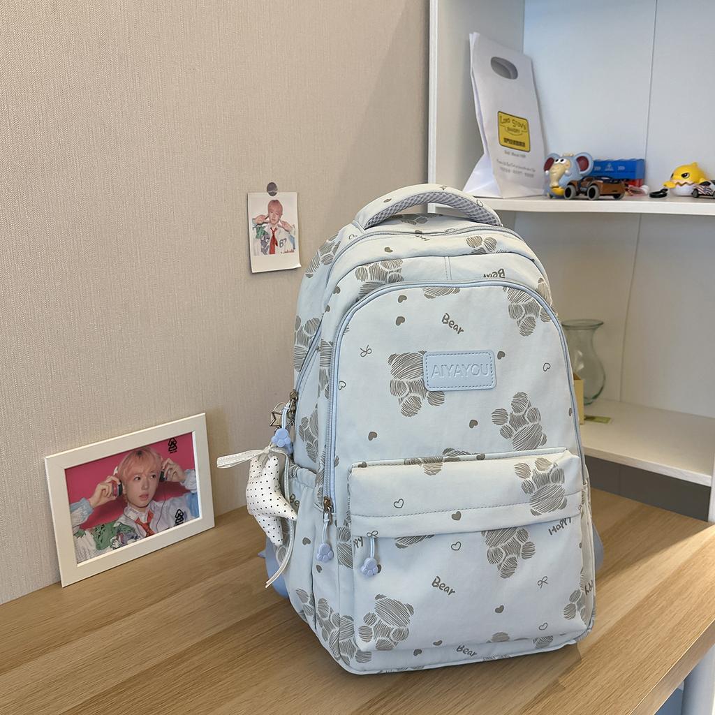 Schoolbag Cute Bear Backpack Korean Campus Junior High School Girls School Bag Ins Bag Daily Commuter Versatile Backpack