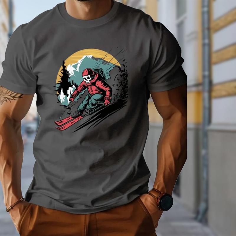 New Summer Men's Fashion T-shirt Personality Skiing Printed Men's T-shirt Top