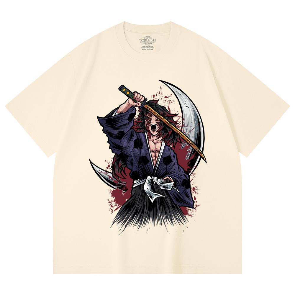 

230 Gsm 100% Cotton Demon Slayer V5 Kokushibo Print Unisex Heavy Cotton T Shirt XS абрикосовый