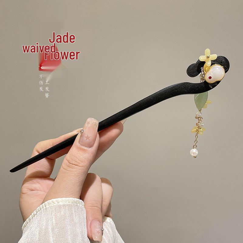 Elegant Black Sandalwood Hairpin with Tassels - Traditional Chinese Hanfu & Cheongsam Accessory for Women