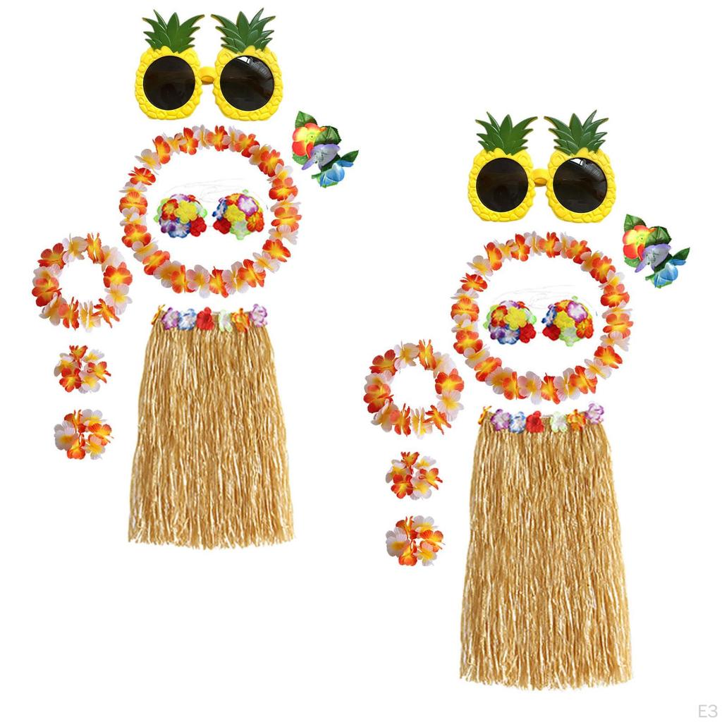 Hawaiian Grass Skirt And Floral Headpiece for Tropical Events