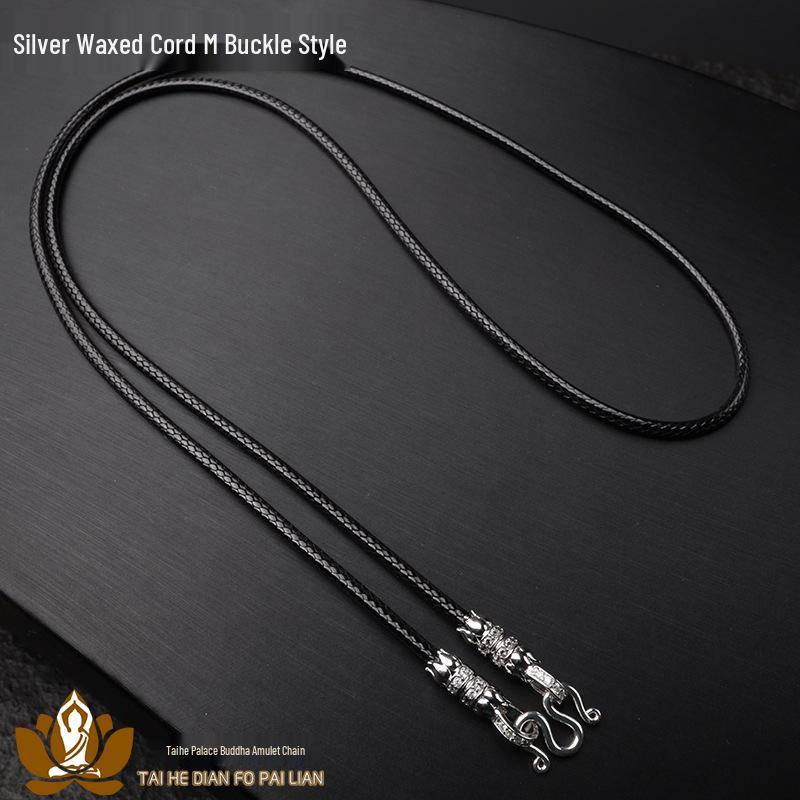 Tajlandzki amulet Klamra Lotosu Mikro-oprawa Łańcuszek z cyrkoniami: Złoto i Srebro, Regulowany Woskowany Skórzany Wielozawieszkowy.