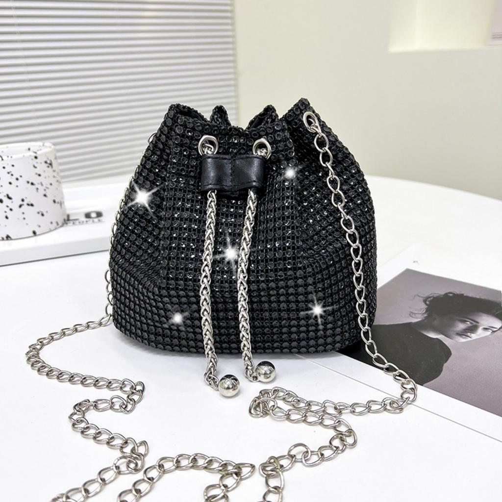 Bolso de Mano Nuevo Moderno y Elegante para Mujeres, Bolso de Hombro Diamantado Texturizado, Bolso de Cadena a la Moda, Bolso Diagonal Tipo Cubo de Agua