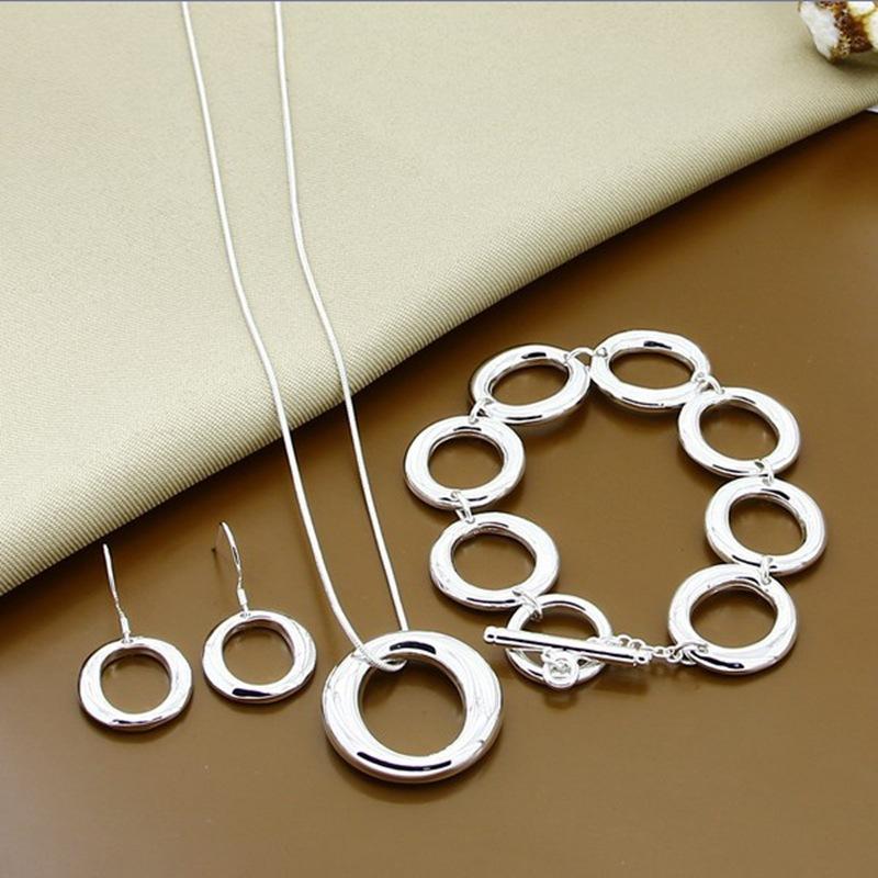 

Ювелирные изделия Посеребренные серьги O кольцо браслет ожерелье комплект
