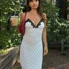 Zbzr Spring New Women clothes Western Style Fashion V-neck Lace Stitching Polka Dot Tight Camisole Dress
