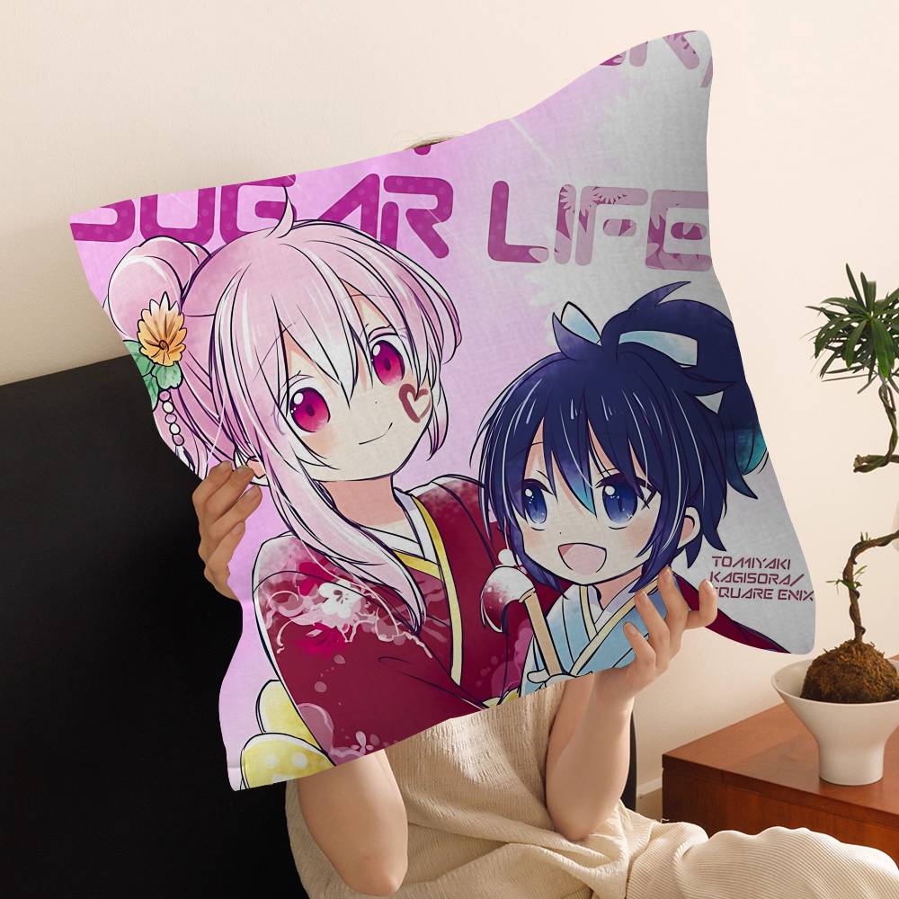 Happy Sugar Life Pillow Covers Cartoon Sofa Decorative Home Doublesided Printing Short Plush Cute Cushion Cover