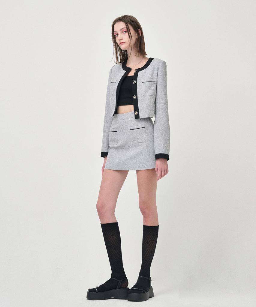 ETMON Piping Pocket Tweed Mini Skirt, Black